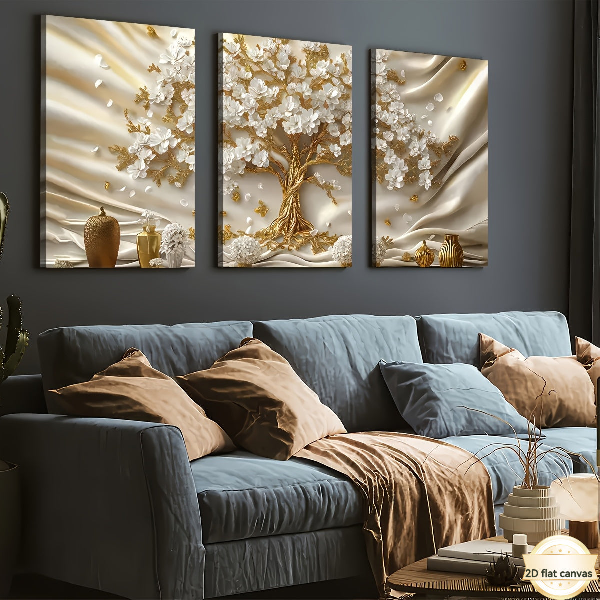 2D Flat, 2D Flat Wrapped Canvas Painting 2D Canvas, 3D Printing, Golden Modern Light Luxury Abstract Tree Landscape Art, Framed Canvas Painting and Wrapped Canvas, Ready to Hang, Home Decoration, Wall Art, Room Decoration, Hi