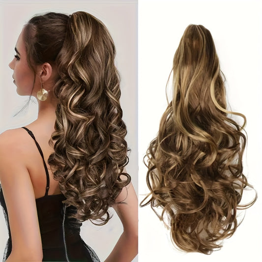 Elegant Light Brown Voluminous Wavy Ponytail Wig for Women, Thick Heat-Resistant Synthetic Curls with Deep Wave Texture, Perfect for All Ethnicities and Genders, Versatile Hair Accessory, Elegant Hairpiece, Look Wig, Heatresi