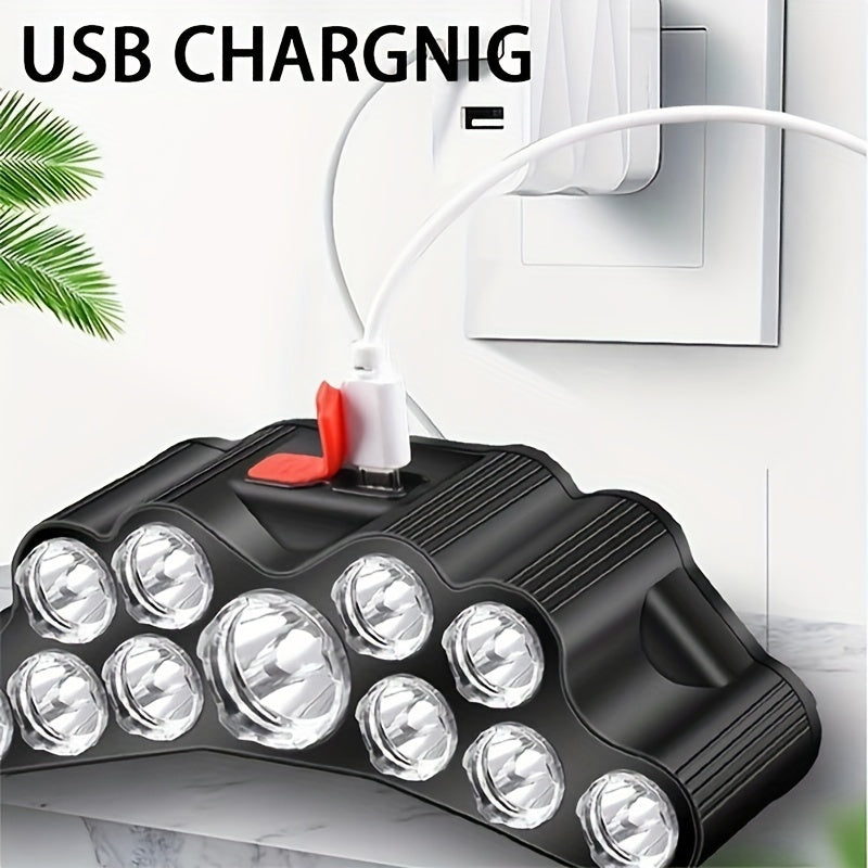 11 LED/7LED/5LED USB Headlamp | Rechargeable Head Mounted Flashlight, Portable Headlight, Outdoor Hiking Camping Night Fishing Mountain Climbing Emergency Lantern, Battery Powered, Included