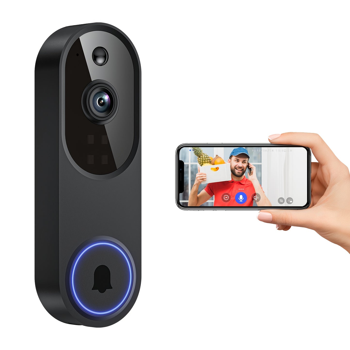 1080P Video Doorbell Camera, Smart Human Detection, Cloud Storage, Chime Included, Live View, 2-Way Audio, IR Night Vision, Battery Powered, Indoor Surveillance Home Office Security Supplies