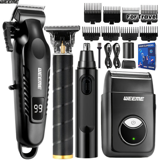 4 PCS Set Men's Grooming Kit with USB- Fast-Charging Clipper, T-Trimmer, Razor & Nose Hair Trimmer - All-in-One Hair & Shaving System for Home, Travel - Ideal Gift for Dad, Husband, Boyfriend (Birthday/Father's Day)