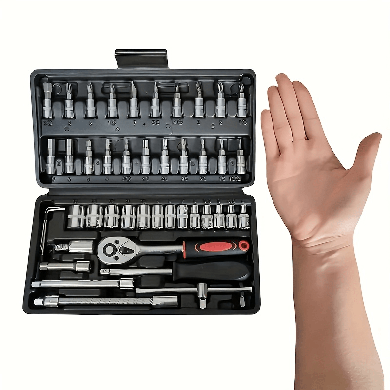 NEW 46PCS Set MGJJ Heavy-Duty Tool Set | Precision Ratchet Wrench, Screwdriver Bits & Sockets - Metal, Universally Applicable for Auto Repair, Bike Maintenance, Home - Professional & Tool
