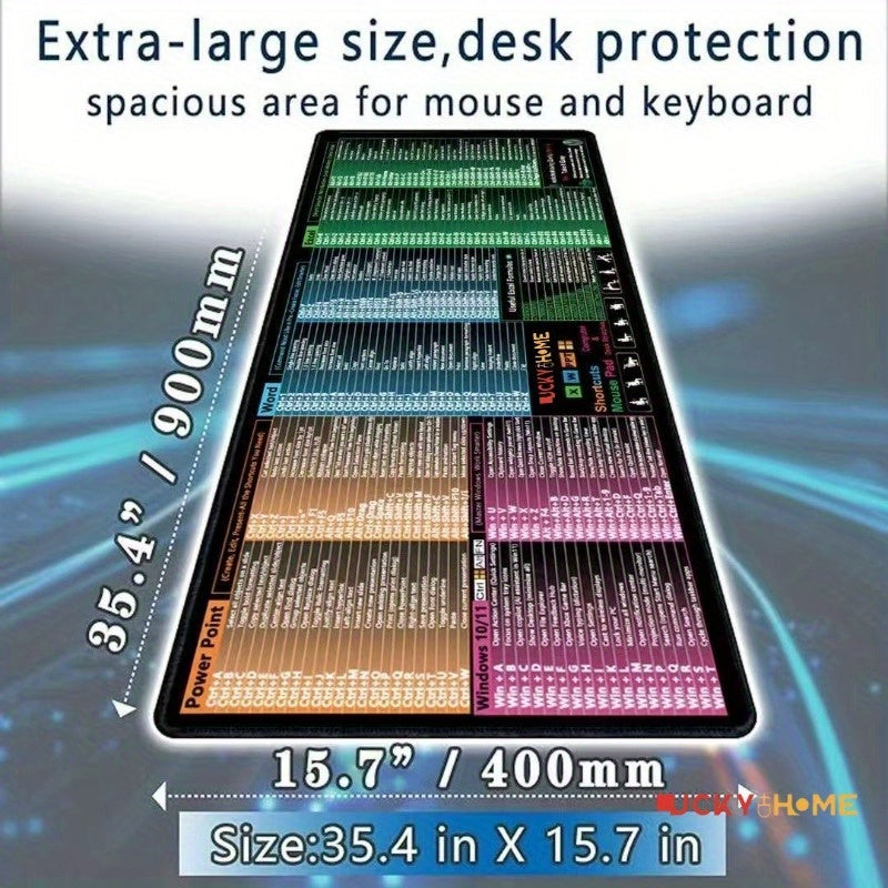 For Home and Office Extra-large Shortcut Keys Mouse Pad for Excel/Word/PowerPoint/Windows Shortcuts – Excel Cheat Sheet Desk Pad, Computer Mousepad – Gaming, Office, Non-Slip, Stitched Edges