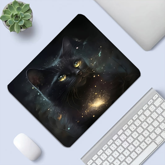 For Cat Lovers Top Quality Rubber Backing Gaming Desk Mat Compatible for PC/Laptop - Mysterious Black Cat Mouse Pad with Glossy Desktop, Office & Computer Accessory, Ideal Gift for Gamers & Tech-Savvy (Birthday/Christmas)