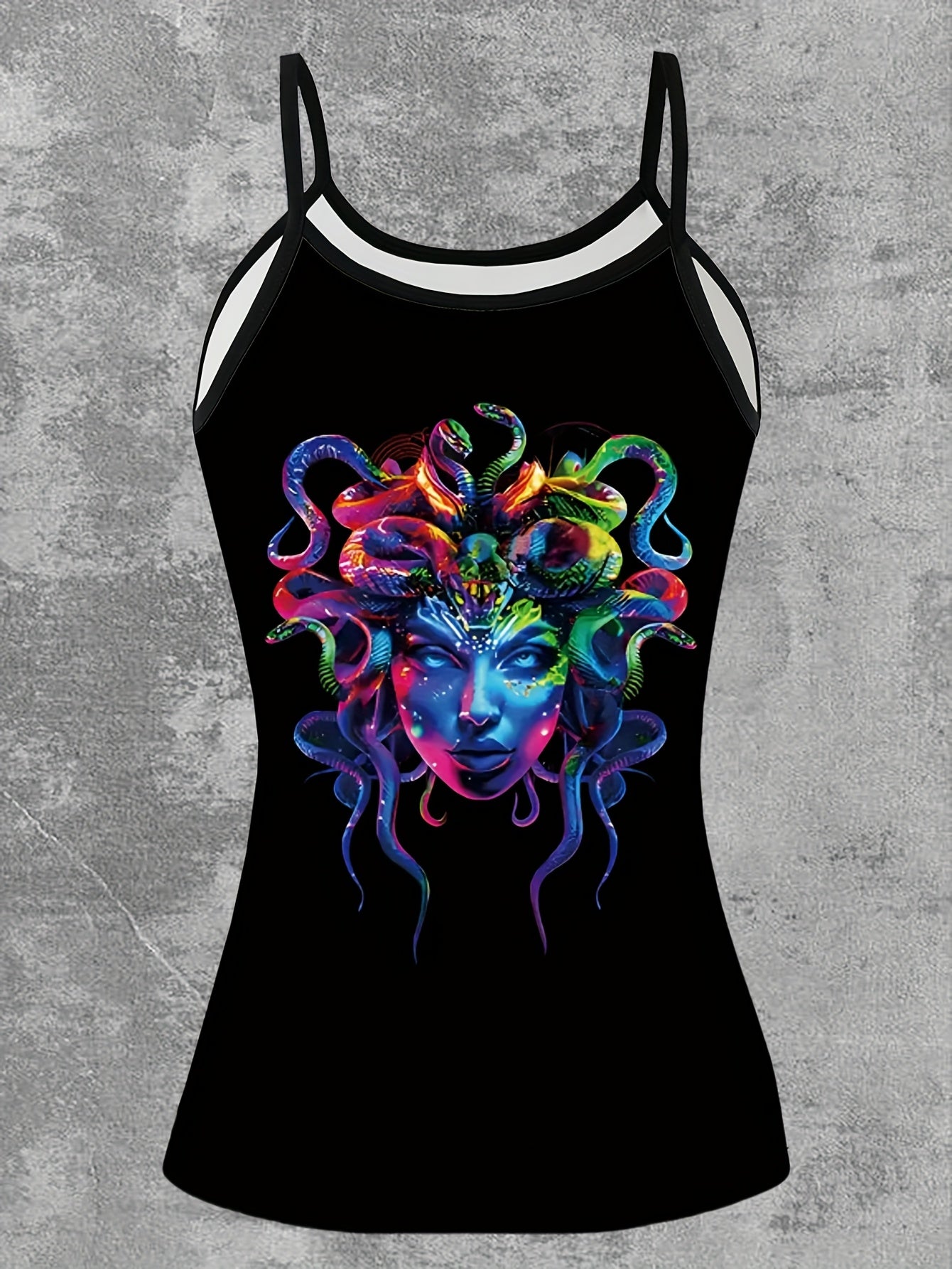 Women's Greek Goddess Medusa Print Sleeveless Dress-like Top - Greek Key & Medusa Design, Black & Green Summer Blouse, Machine Washable Elegant Casual to Party Wear, Backless Tops For Women, Backless Blouse, Festival Tops, Ba