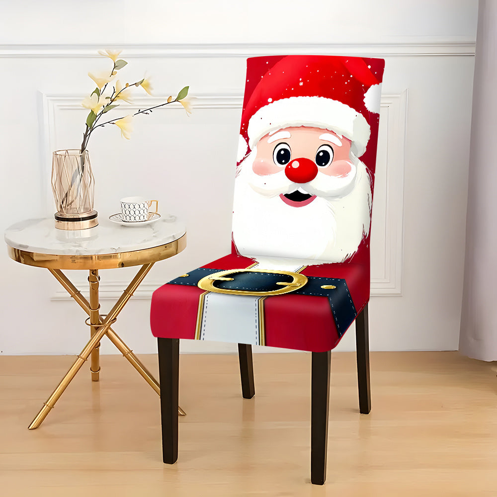 2pcs/4pcs/6pcs Christmas Santa Claus Pattern Printed Elastic Chair Covers, Full Coverage Dining Chair Slipcovers, Holiday Atmosphere Decor, Connected Home Stool Covers