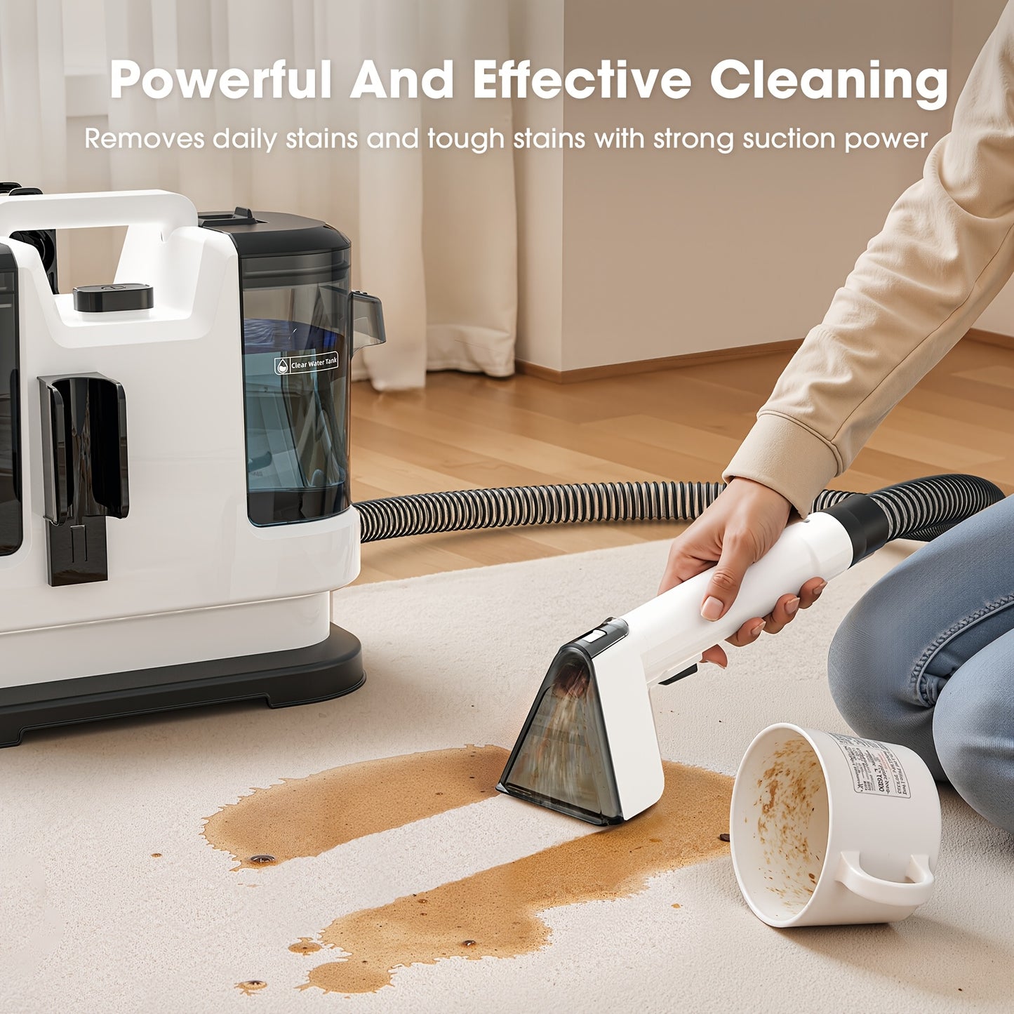 NEW Set Portable Instant Heated Function Washing Vacuum Cleaner, Upholstery Spot Cleaner, 20Kpa Multifunctional Handheld Vacuum Cleaner, High Power Carpet Cleaner Machine, Stain Removal, Fabric Washing, for Pets, Stairs, Car