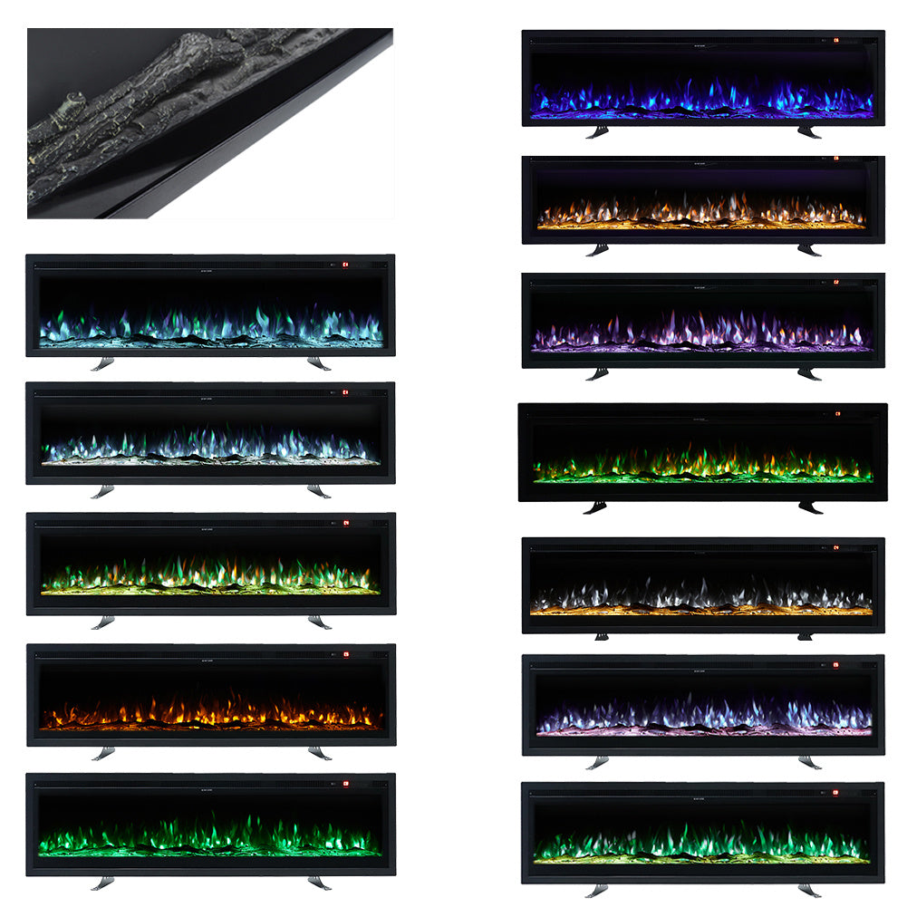 Electric Fire Wall Mounted/Recessed/Freestanding Electric Fireplace with Remote Control, 12 Colors Flame Effect Media Wall Fireplace, Crystal & Log Set,1800W 40/50/60 Inch