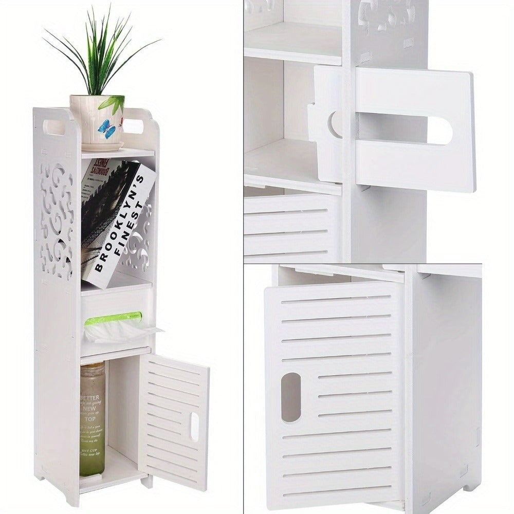 Bathroom Cabinet Corner Shelf Wooden Modern Cupboard Storage Toilet Tissue Paper Unit White