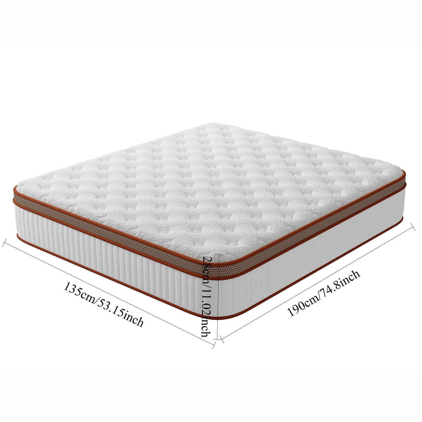 Double Mattress 135x190x28cm 2000+ Pocket Springs & Memory Foam 7-Zone Ortho Support Bamboo Charcoal Layer Motion Reduction Anti-Sag Medium Firm (H3) Box Delivery 200-Night Trial