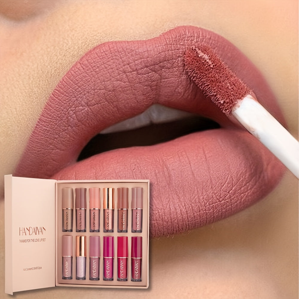 12 PCS Set Velvet Lip Color Set, a Collection of Liquid Lip Colors That Are Non-Drip, Long-Lasting, Waterproof, And Matte. Perfect As a Gift for Women Cosmetic Sets