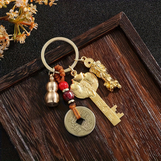 Lucky Five Blessings Feng Shui Set - Good Luck, Wealth, Health And Success Amulet - Auspicious Chinese Amulet, Keychain Necklace Multi-Purpose Occasion Gift Pack