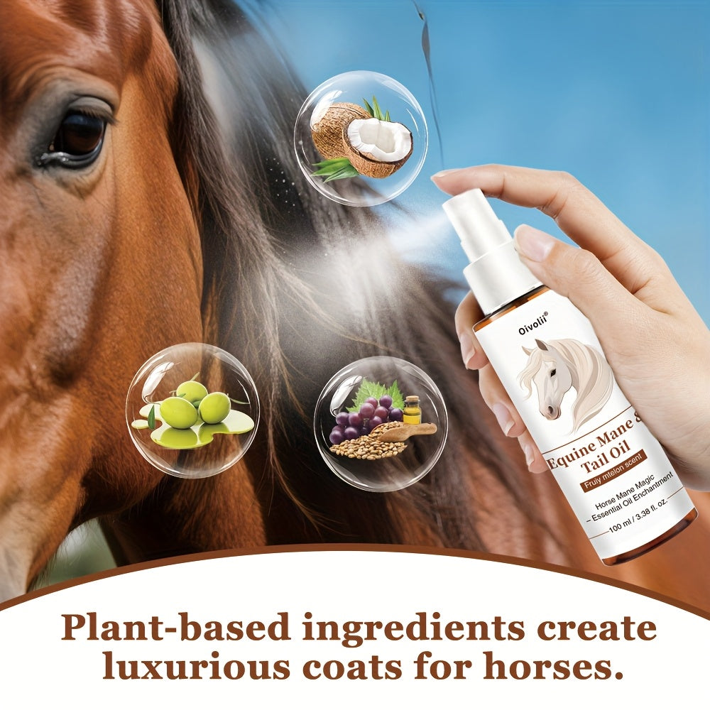 Equine Grooming 100ml Oil, Shiny Essential Oil for Horse Hair, Plant Ingredients, Cares for Hair, Makes Small Ponytail Shine While Running, Suitable for Different Horses, Easy to Carry on the Go, Fits All Sizes