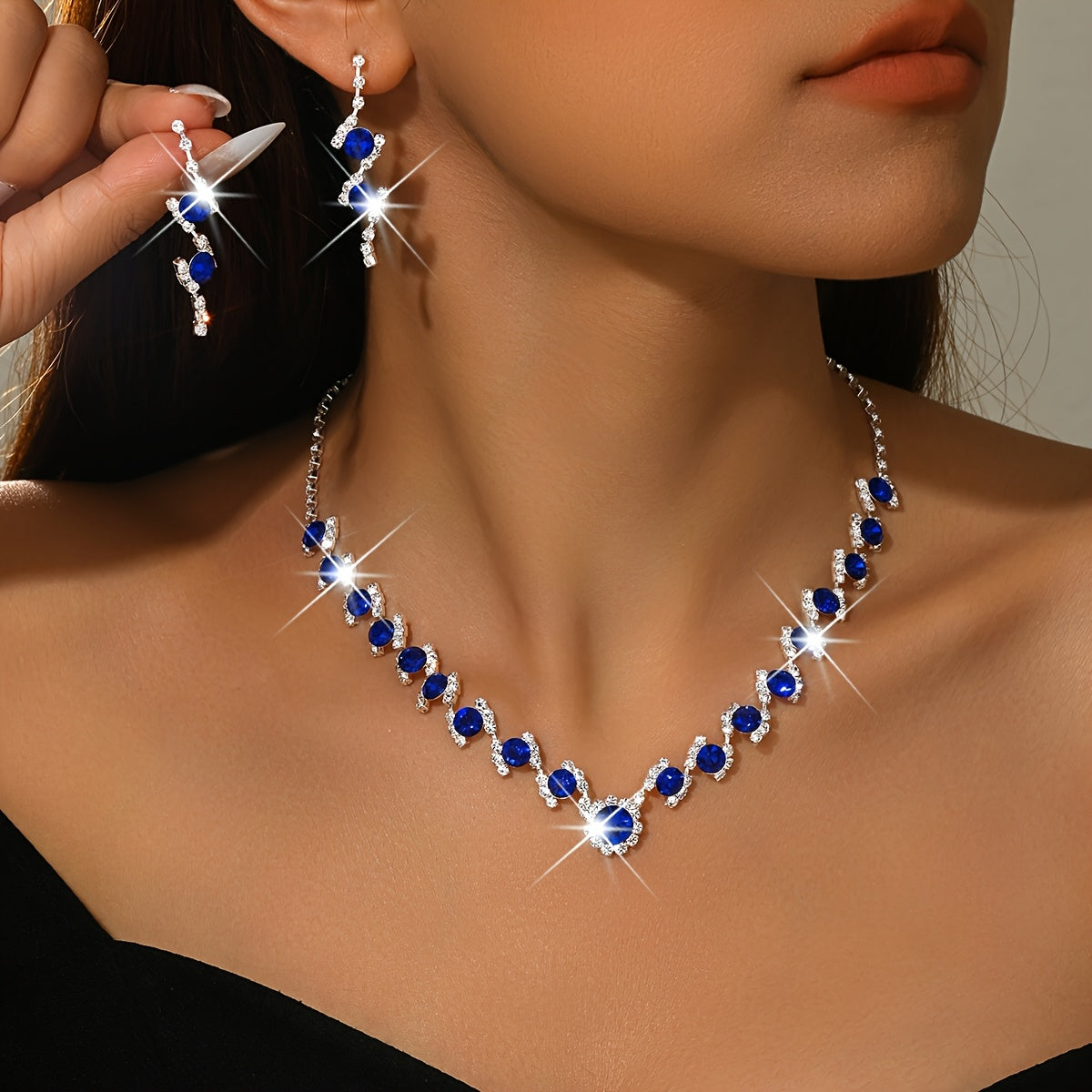 NEW Arrivals Blue/Black/Red Color Fashionable Elegant Sexy Luxury Necklace + 2PCS  Earrings Set for Prom Party Wedding Guest Business Dinner Music Concert Women Luxury Jewelry Sets