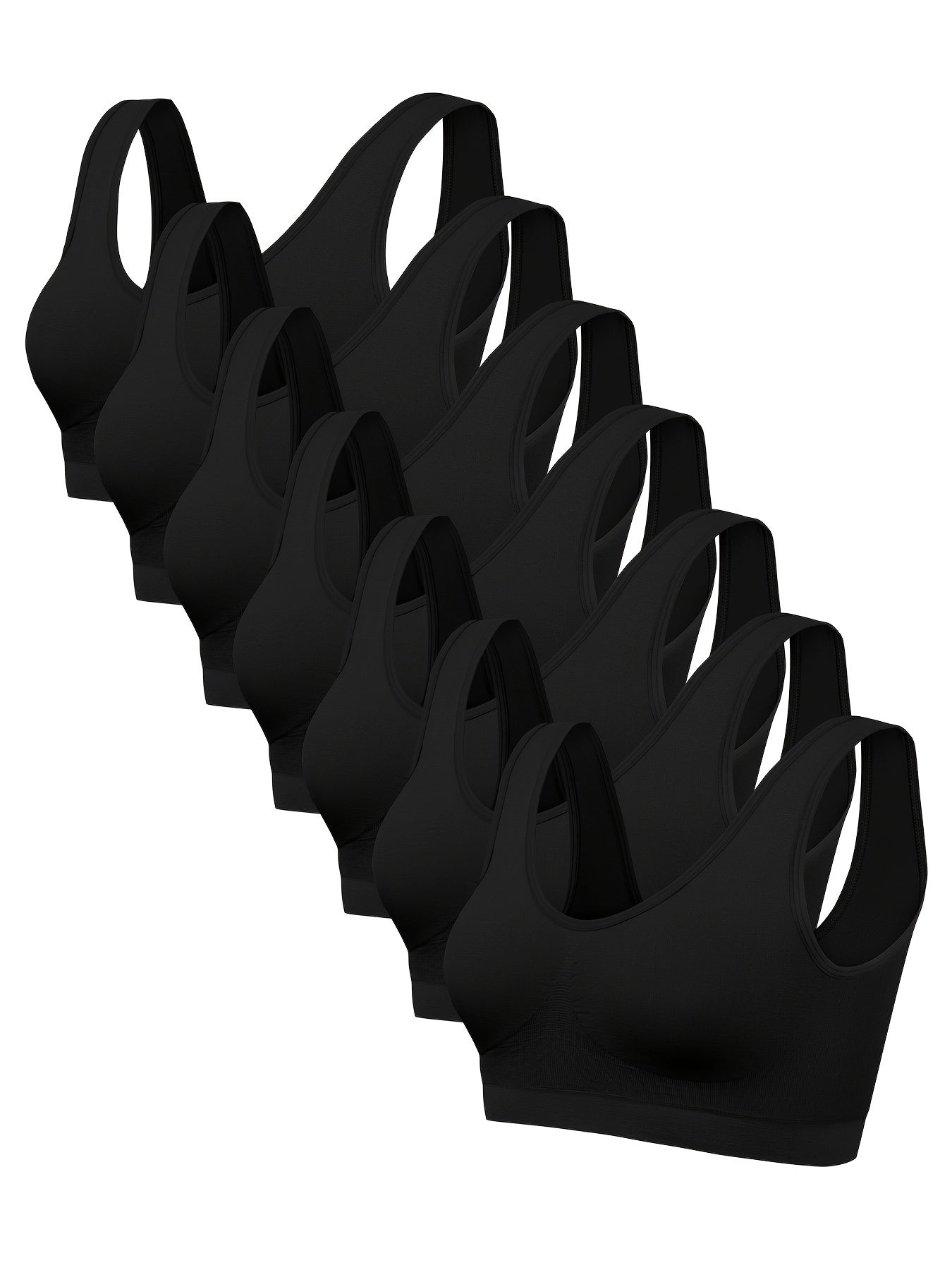 7 PCS Set Multi-Colors Solid Seamless Sporty Bra, Comfy & Breathable Bra, Women's Lingerie & Underwear