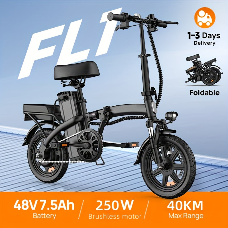 F1L Foldable Electric Bike 35.56cm Compact Portable E-Bike With 48V 7.5Ah Battery (40 Km Range), 250W Motor, 3 Riding Modes Ultra-Lightweight Space-Saving Design Perfect For Commuting, Travel Car Trunk Storage