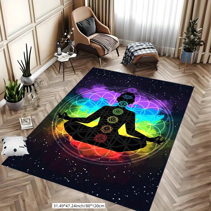 Yoga Studio and Home Decor 120 x 160cm Meditation Chakra Mat - Non-Slip, Machine Washable Polyester Mat with Vibrant Yoga-Inspired Design for Bedroom, Living Room, or Yoga Space - Spiritual Calming and Vibrant Home Decor, Yog