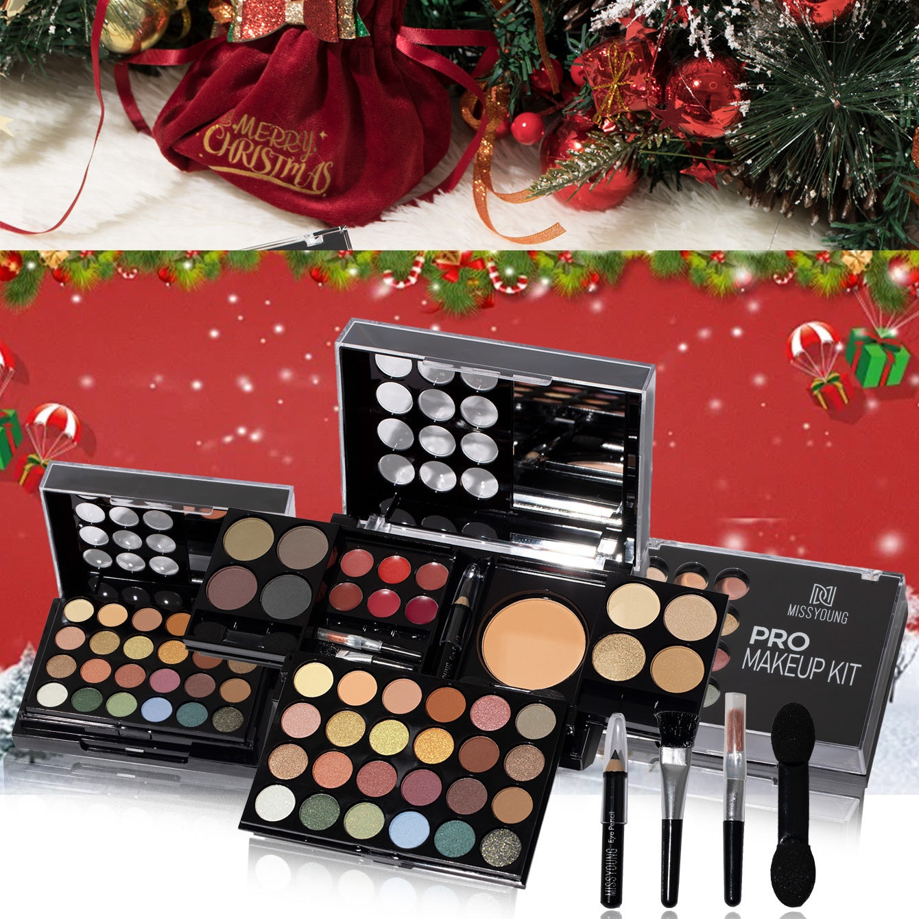42 PCS Set Travel Pack Exquisite Multi-layer Foldable Makeup Set, Rich Color High Shine Matte Finish Lipstick, Eye Shadow, Blush, Highlight, Eyeliner, Etc., Your One-Stop Family Sharing Set, Beginners Must Have, New Year/Vale