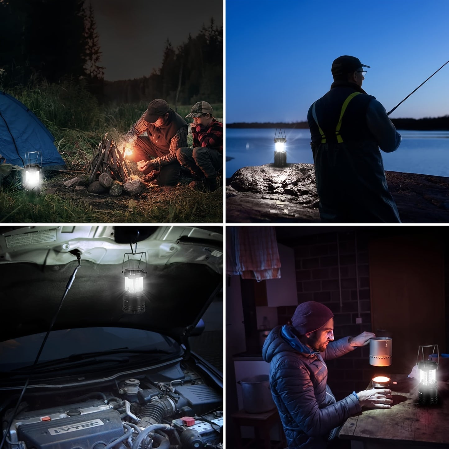 4 PCS Set Super Bright Led Camping Lanterns | Portable, Collapsible Emergency Flashlights, ABS Material With Matte Metal End, Ideal For Camping, Outdoor Activities, And Home Use, Non-Water Resistant, Button Switch, Without Ba