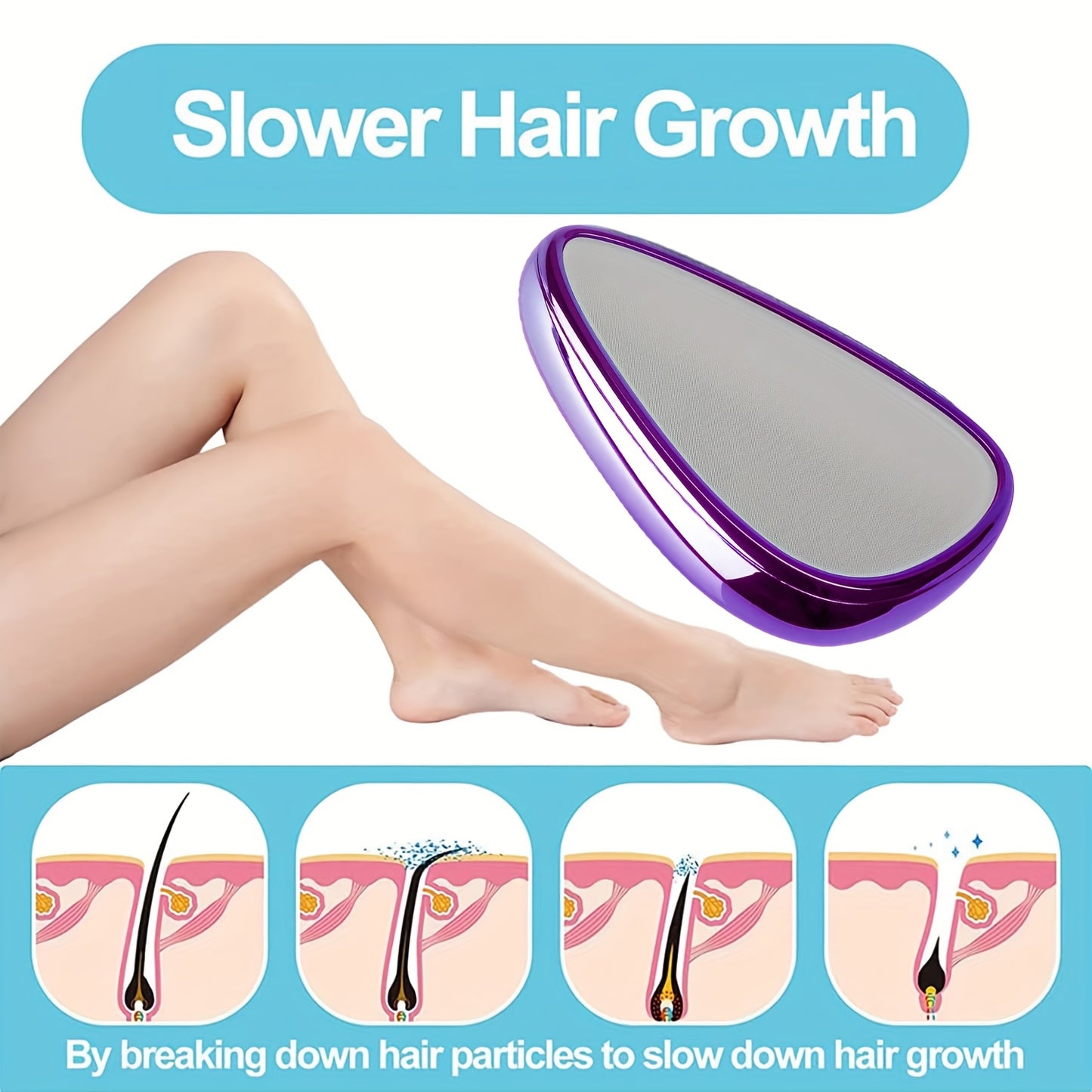 Purple Crystal Hair Removal Device for Both Genders - Gentle Exfoliation, Reusable And Waterproof Tool for Hair Removal, Purple Color for Skin on Back, Arms, And Legs