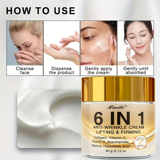 NEW 6-in-1 Instant Firming and Lifting Cream Deeply Moisturizes, Smooth Dry Skin, Enhances Radiance and Elasticity, Skincare, Makes Skin Look Younger, Contains Retinol, Hyaluronic Acid, Niacinamide, Vitamin C-E, Collagen, 60g