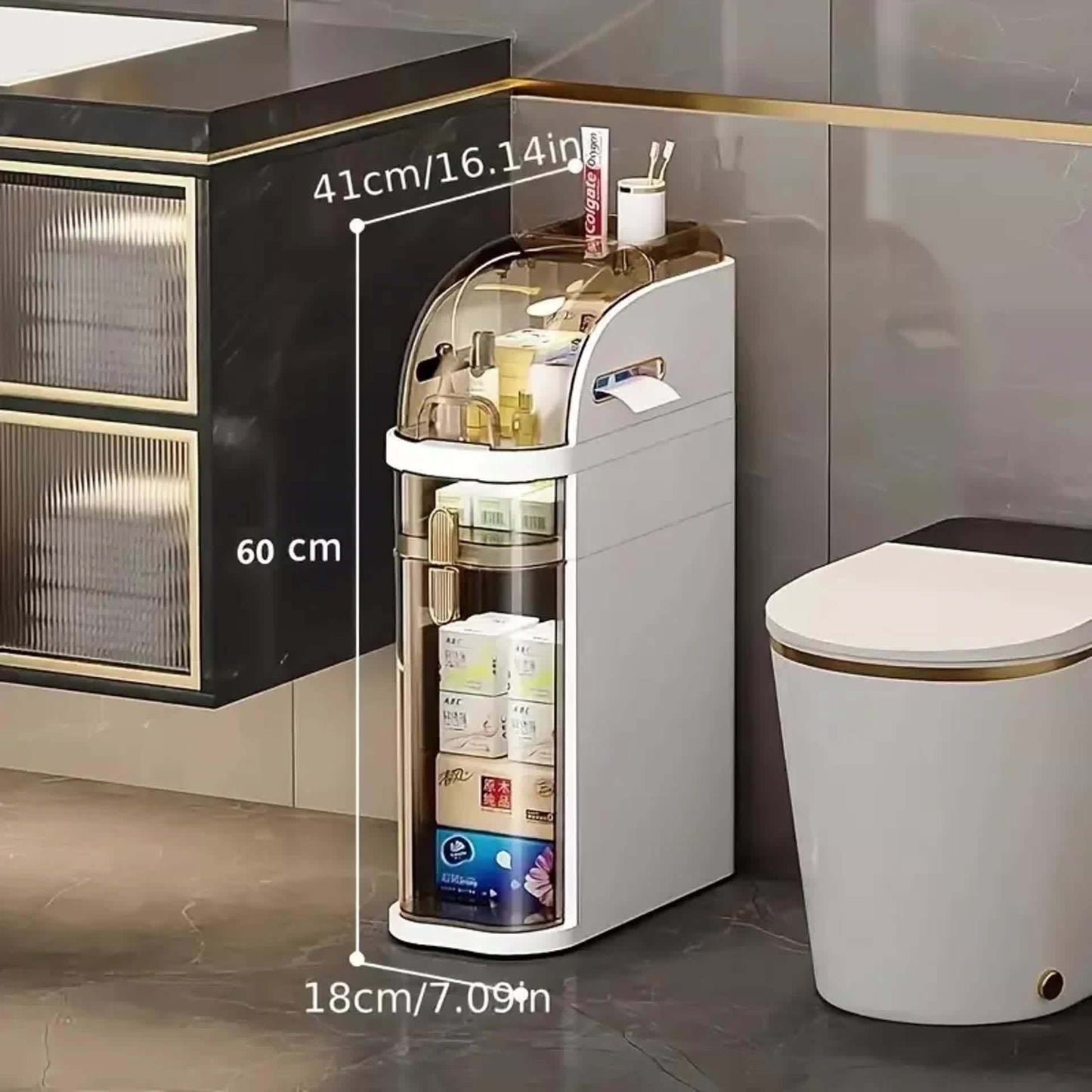 2- Tier Slim Bathroom Luxury Storage Cabinet Narrow Cabinet for Small Spaces- Out of Box, Under-Bed Storage