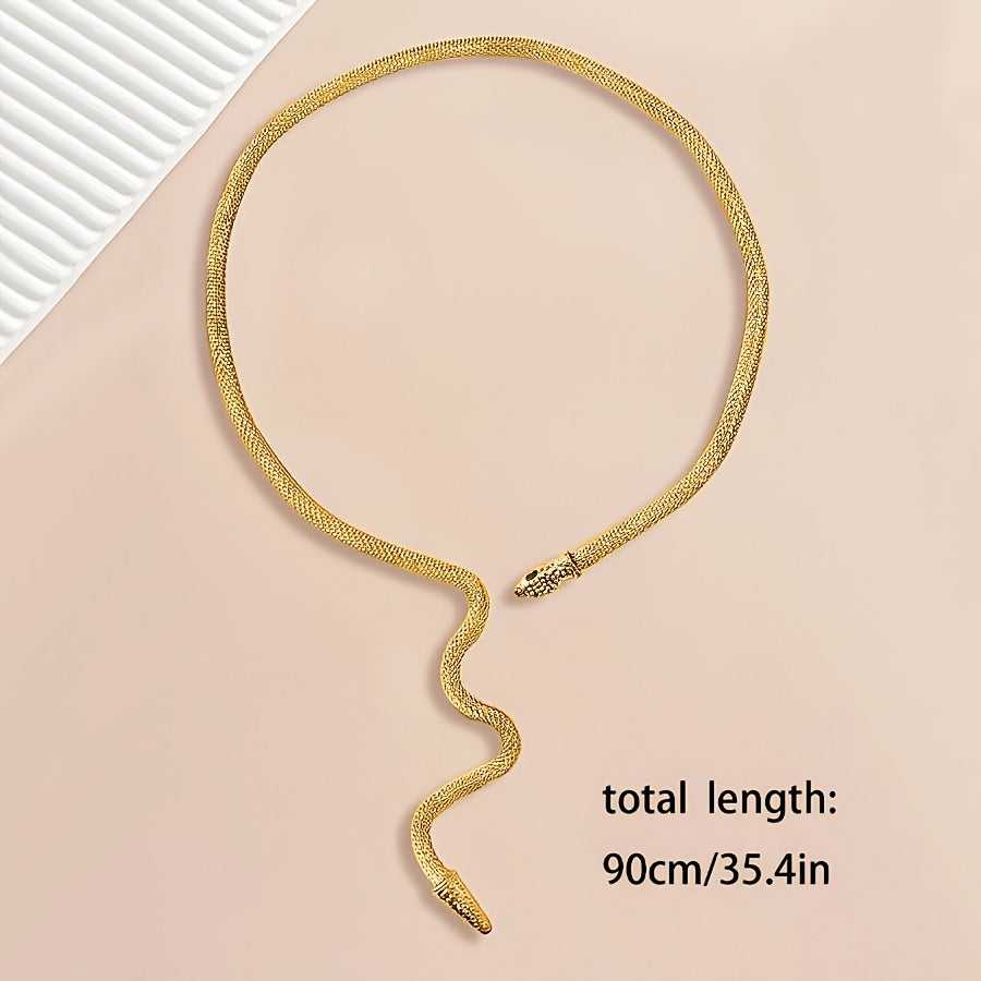 A Middle Eastern Fashion Statement Piece: an Adjustable, Women's Exaggerated Faux Golden Snake Mesh Chain Choker with a , Close-Neck Design Ladies Jewelry Accessories