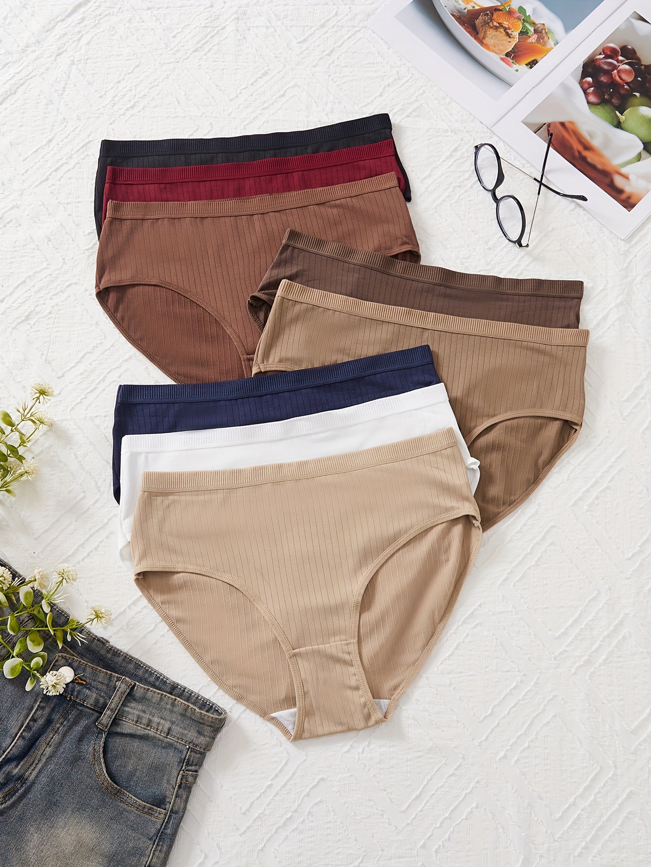 8 PCS Set UK 16-24 Plus Size Women's Briefs | Easy Comfortable Breathable Solid Color Triangle Briefs with Slight Stretch Fabric