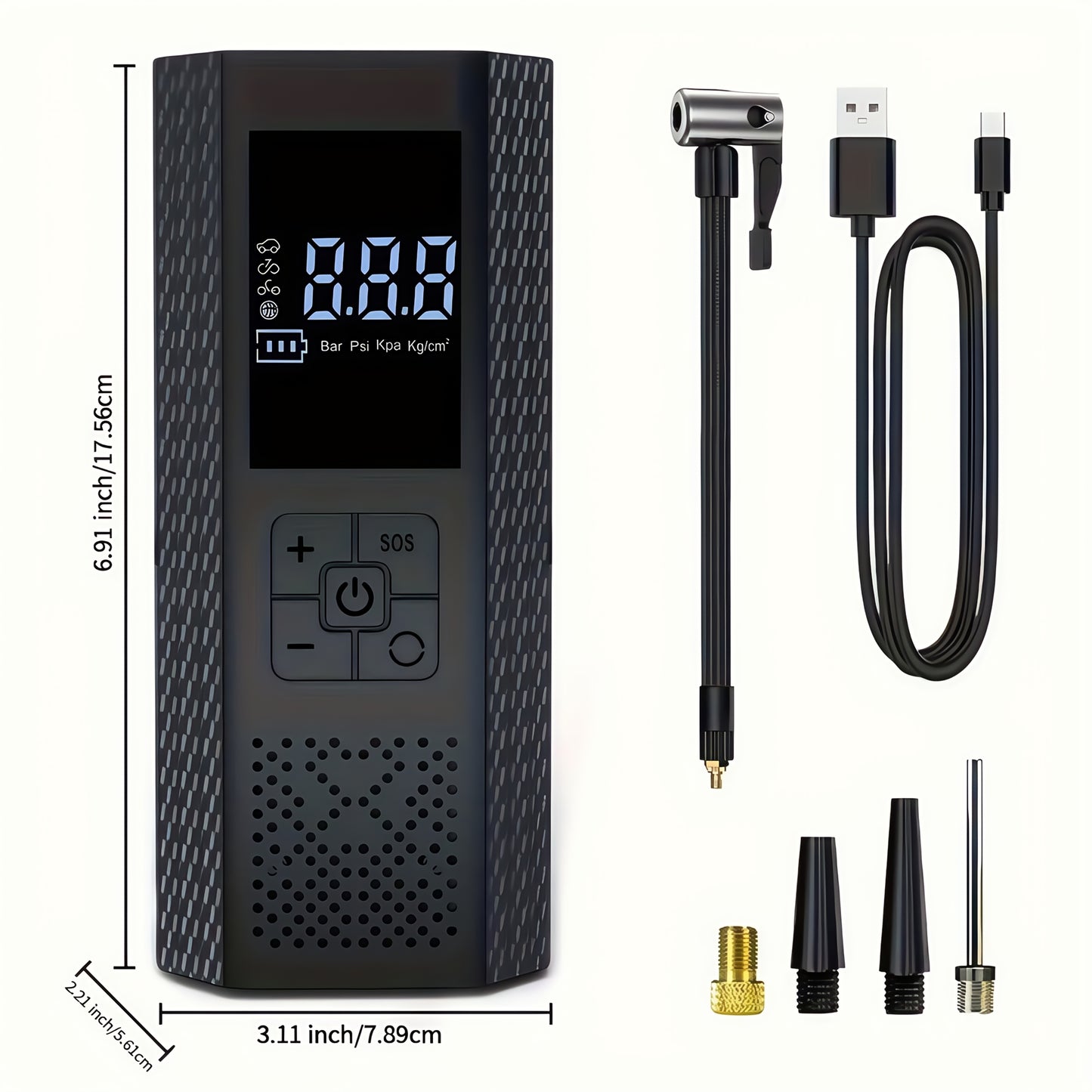 Electric Bicycle Pump with Digital LCD Pressure Gauge, 150 PSI High-Pressure Bike Air Pump, Rechargeable Portable Air Compressor, Automatic Inflation for E-Bikes, Motorcycles, Scooters, Smart Bicycle Pump with LCD Display and