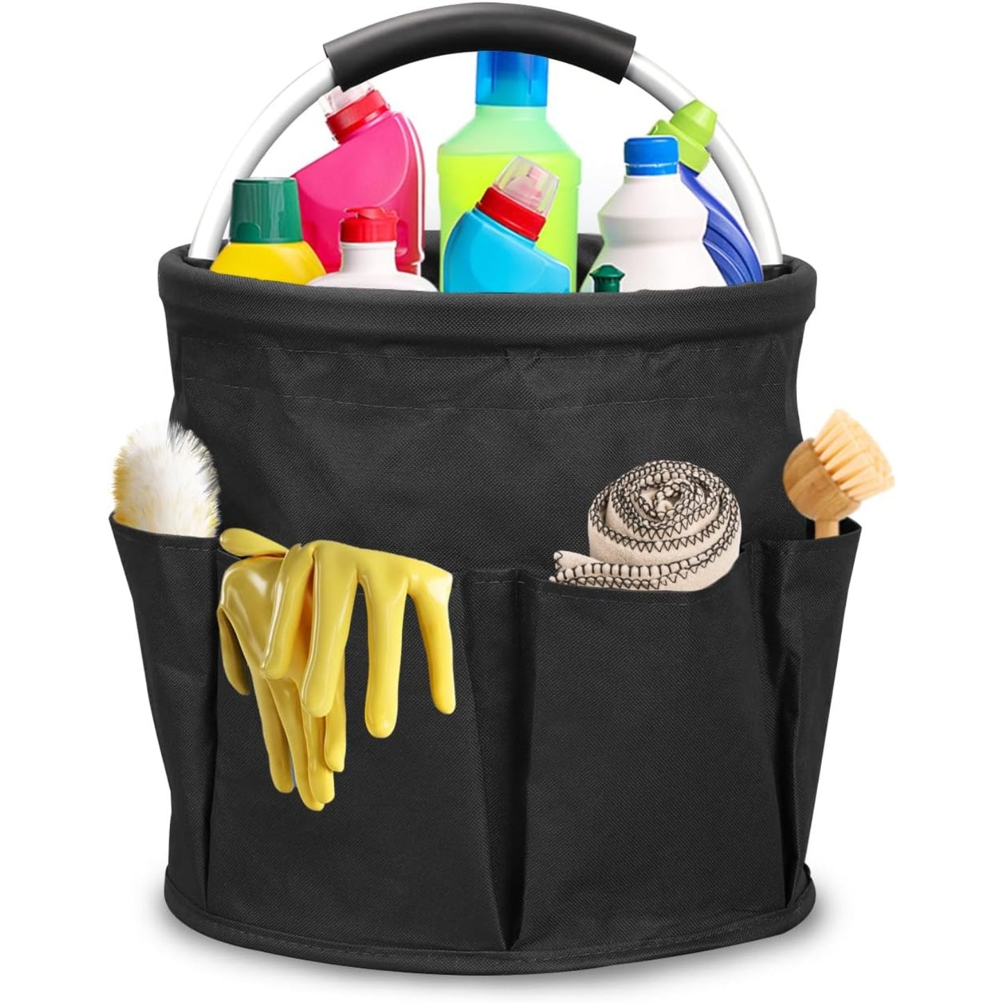 Blue/Gray Color Large 17L Large Capacity Cleaning Bucket Caddy With Handle Multi Pocket Cleaning Canister Organizer Basket For Home Cleaning Supplies