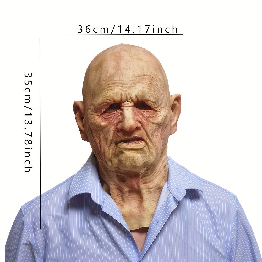 Realistic Male Latex Mask with Wrinkles & Bald Head - Lifelike Old for Man Costume for Male Actors, Dad, Grandpa, One Size Fits Most Adults - Easy to Apply & Remove, Funny Masks For Halloween, Funny Halloween Masks, Adult Hal