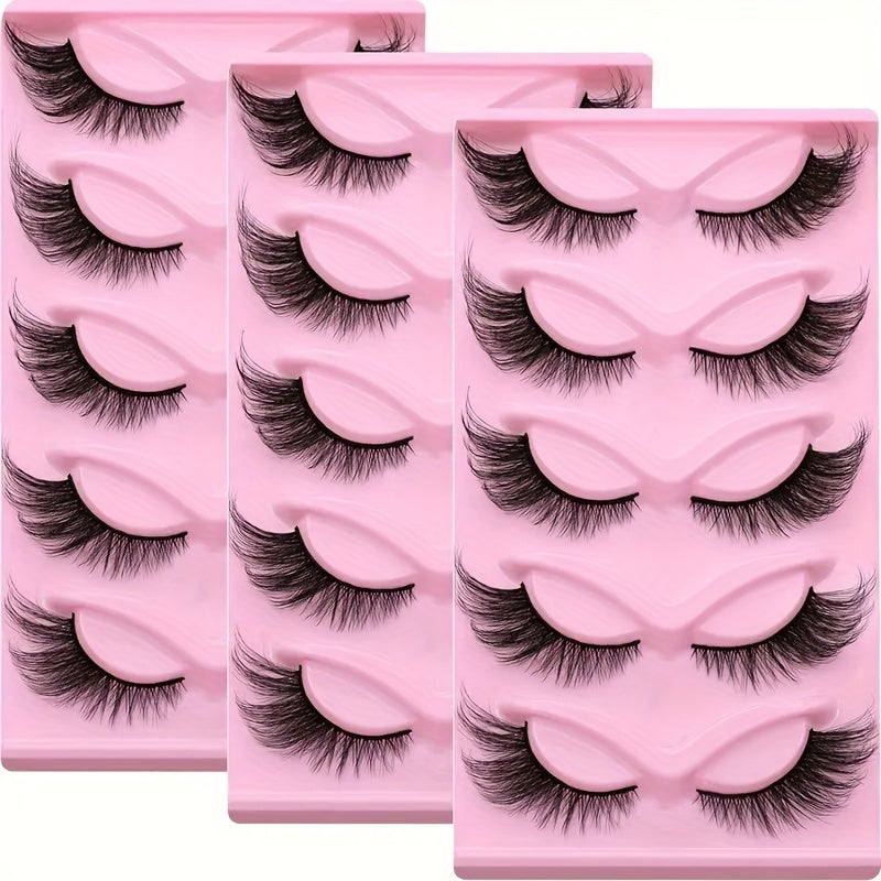 15 Pairs/3 Boxes of Cat-Eye False Eyelashes, Featuring Natural, Thick, And Dramatic Lashes. Made from 3D Synthetic Mink Material for Comfort, Reusable, with an Elongated Design at The Outer Corners for a Fox-Eye Effect