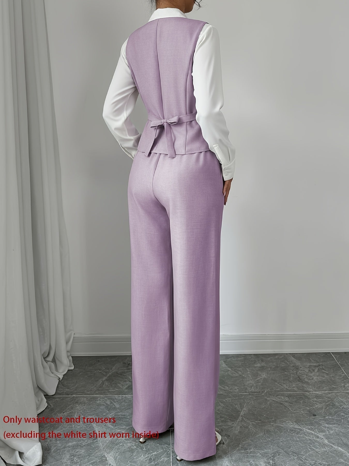 2 PCS Set UK 8-18 Size 5 Colors New Summer Women's Casual Elegant Chic Solid Color Sleeveless Single-Breasted Waist-Cinching Vest + High-Waist Wide-Leg Pants