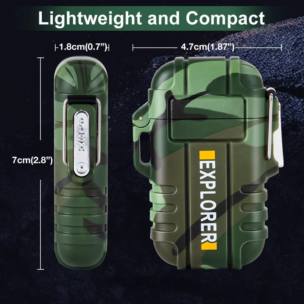 NEW Survival Arc Plasma Lighter Electric Windproof Lighter Rechargeable Flameless Cool Lighters with Whistle for Camping, Survival, Outdoor Adventure, Tactical Outdoor Supplies