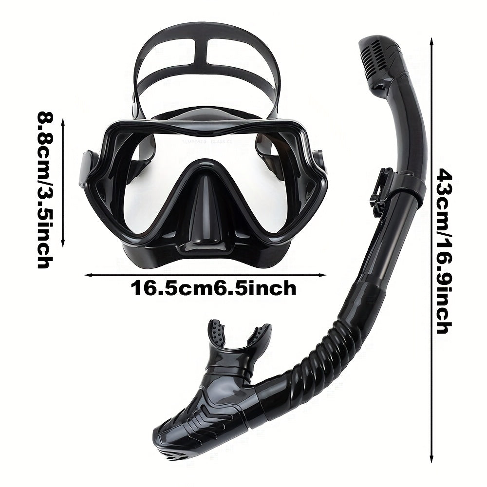 Snorkeling Mask Breathing Tube Set Large Frame Silicone Mask, Anti-Leak Anti-Fog Snorkel Mask Swimming Goggles for Men Women