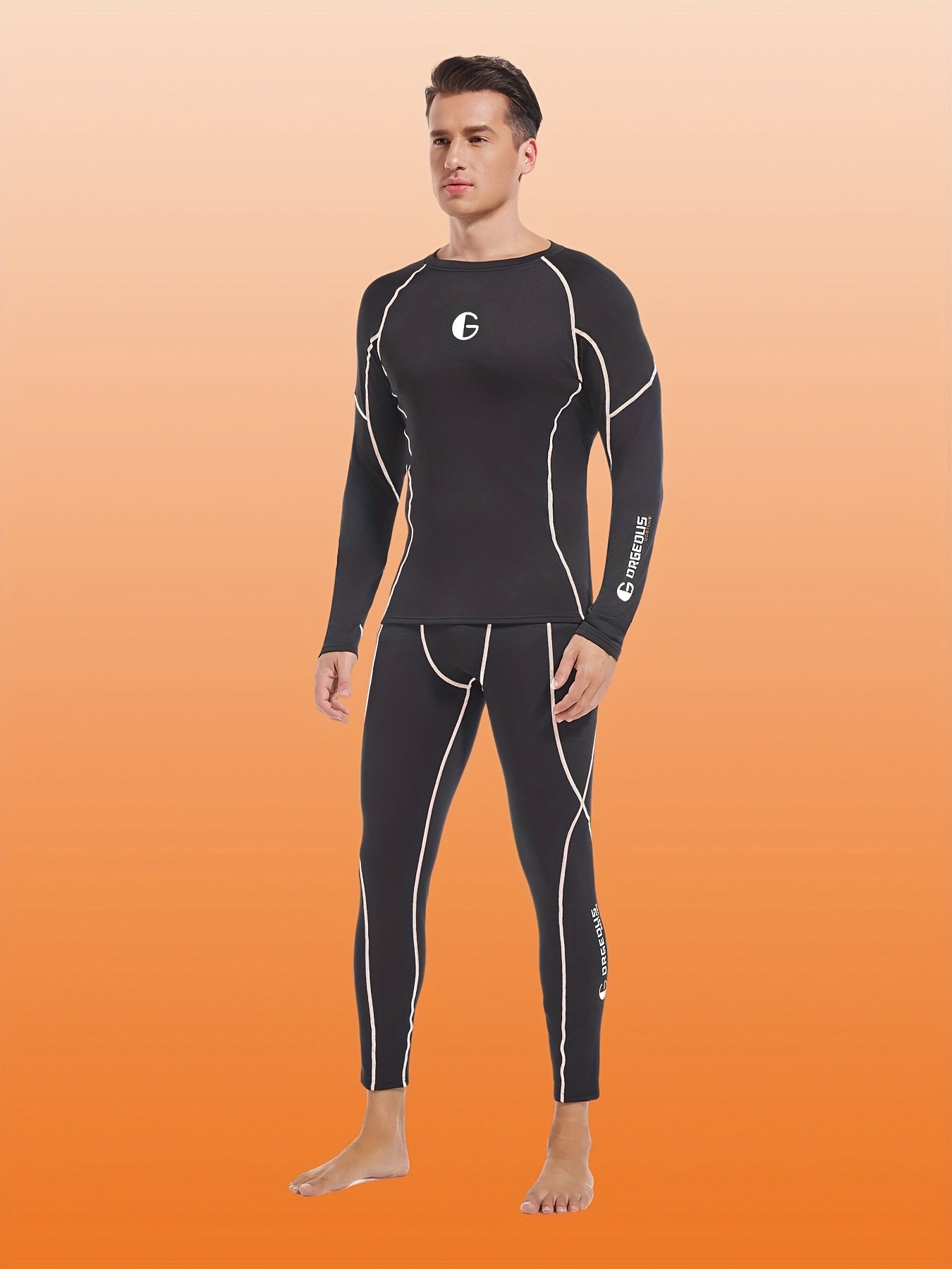 2 PCS Set Men's Thermal Underwear with Fleece Lining, Suitable for Winter Hunting, Outdoor Skiing, And Winter Sports Training, Featuring a Fitted Crew Neck Long Sleeve Top And Long Pants As Base Layers.