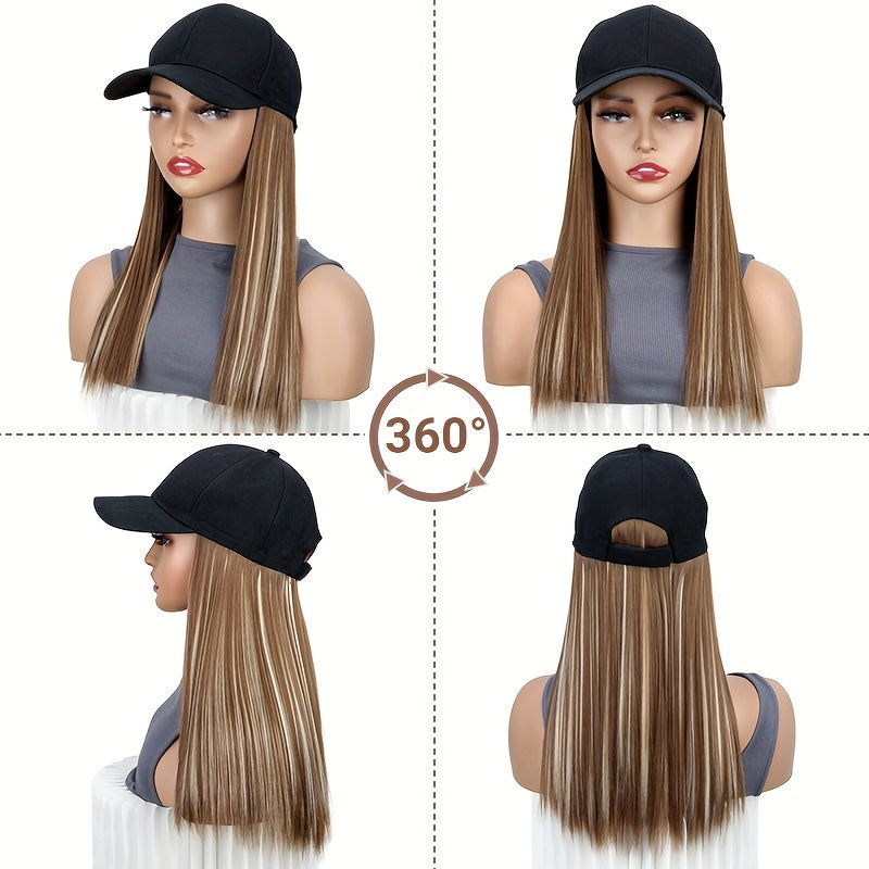 Long Straight Black Synthetic Hair Wig with Bangs - Natural-Looking Baseball Cap Hair Extension for Women, Easy to Style & Maintain, All-in-One Design for Versatile Looks, Hair Wigs, Versatile Hairpiece, Comfortable Fit Cap