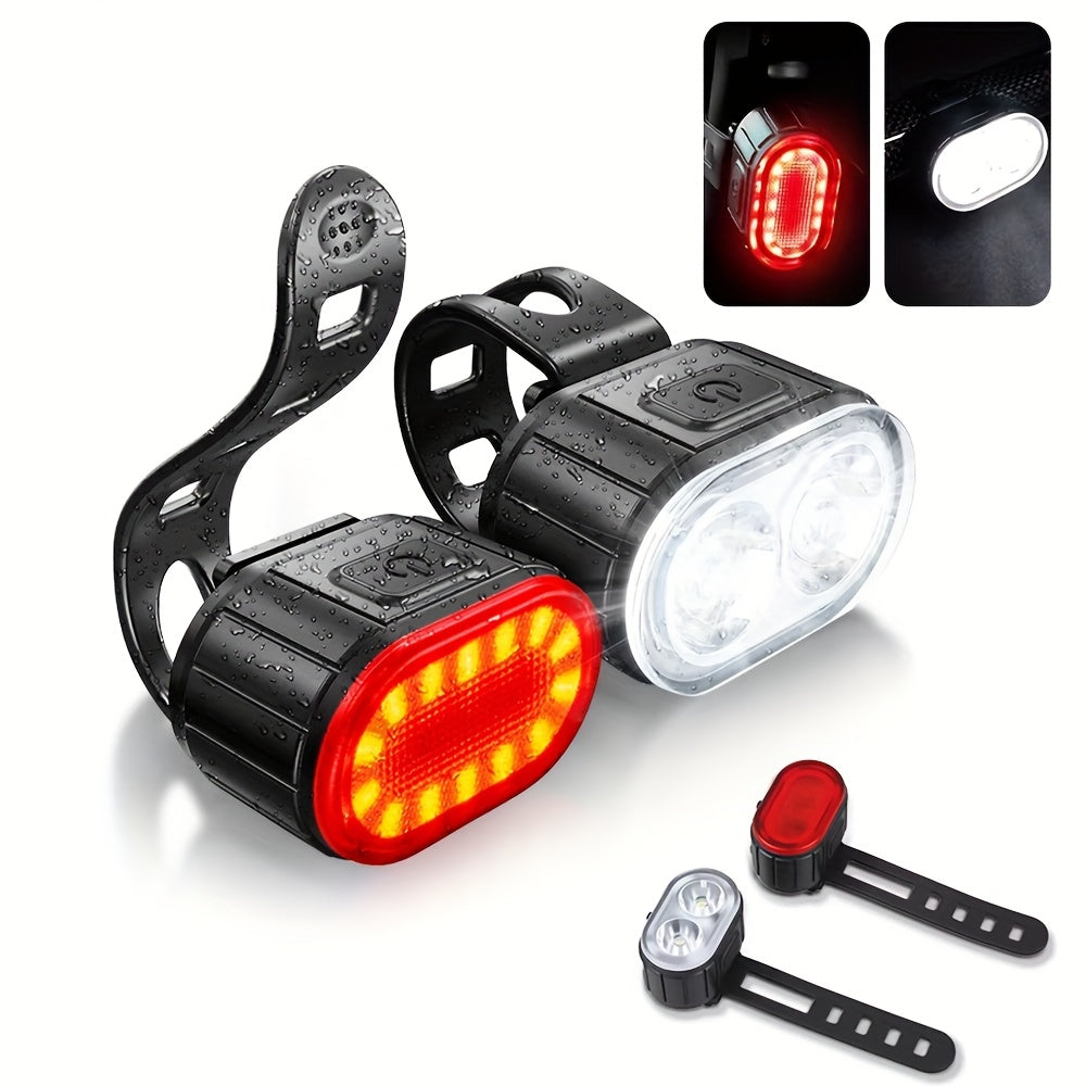 2 PCS Set Bike lights, Complete Set Of Bike lights, White Light Headlight lighting, Red Light Taillight lighting, USB Rechargeable Portable Since The headlight, Bike Tail light, Suitable for Outdoor cycling, Rainy Day Night L