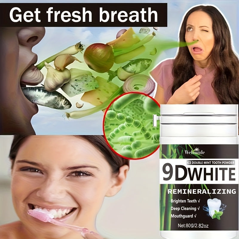 9D White Bamboo Charcoal Mint Tooth Powder | Teeth, Deep Cleaning, Natural, Fresh Breath, Ideal for Oral Health & Gift for Women Men, Breath Freshener, Toothpaste, Daily Life