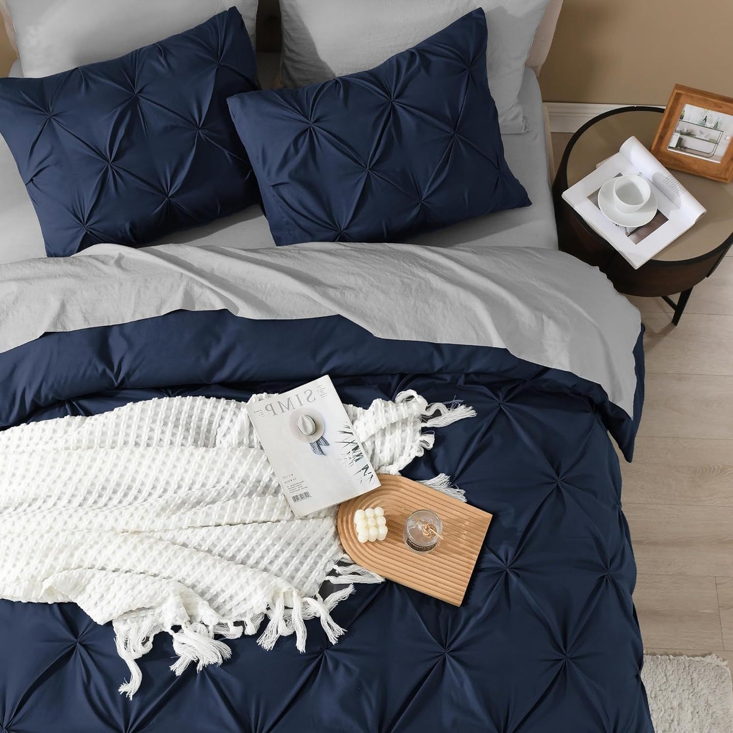 3 PCS Set 5 Colors Charcoal, Pink*Five Star Hotel* Pinch Pleated Luxury High Quality Duvet Cover Set, Soft Pintuck Bedding Sets with Pillowcases