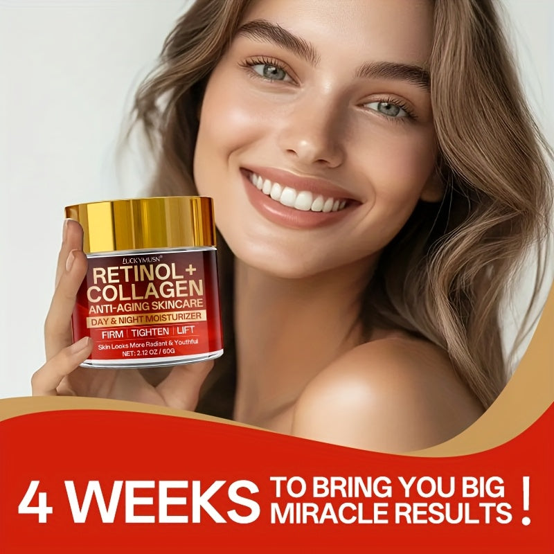 Retinol Collagen Cream That Hydrates, Tightens, And Lifts Drooping Skin, Enhances Elasticity, Balances Skin Tone, Includes Hyaluronic Acid, Vitamin C, And Peptides, Giving The Skin a Youthful And Radiant Appearance, Appropria