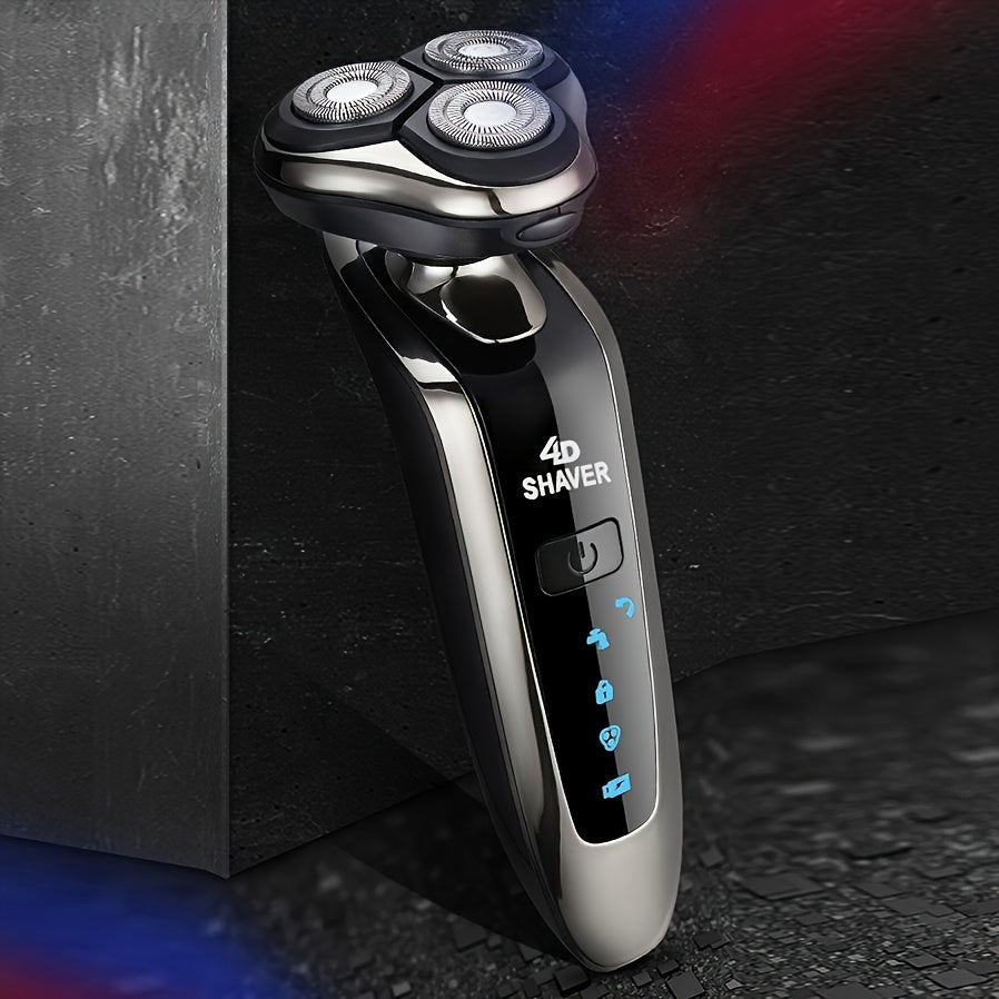 Rechargeable 3-Head lectric Shaver for Men, standard or Multi-Functional Grooming Kit withOptional Nose/Sideburn Trimmer & Cutting Head, suitable for Men's Shaving, Kids' Haircutsand Women's Body Hair Trimming
