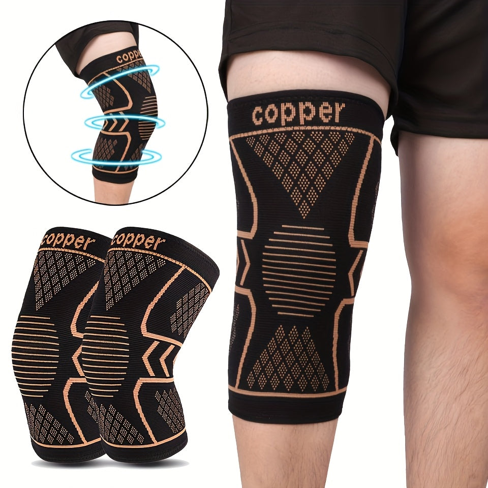 2 PCS Set M-2XL Plus Size Copper Fiber Knee Brace| Breathable, Non-Slip, Stabilizing Support with Hexagonal Patterns for Enhanced Comfort& Support, Black, Comfortable Wear, Hexagonal Design.
