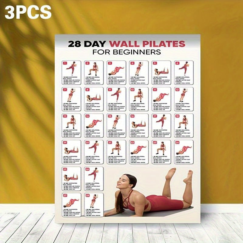 3 PCS Set Home Gym Pilates for Beginners: 28-Day Workout Planner with Step-by-Step Illustrated Exercises - Frameless Yoga Guide Suitable for Home Gym, Studio, Bedroom - Detailed Pilates Routines & Progress Tracker for New Cli