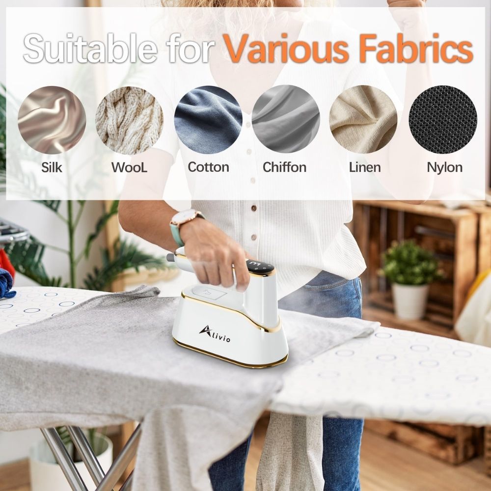 2 in 1 Steam Iron with 3 Level Steamer, Wet/Dry Portable Iron with LCD Screen & 180 Degree Rotating Handle for Silk, Wool, Cotton, Chiffon, Linen, Nylon (White)