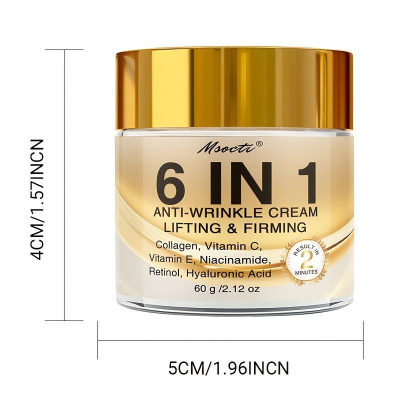 NEW 6-in-1 Instant Firming and Lifting Cream Deeply Moisturizes, Smooth Dry Skin, Enhances Radiance and Elasticity, Skincare, Makes Skin Look Younger, Contains Retinol, Hyaluronic Acid, Niacinamide, Vitamin C-E, Collagen, 60g
