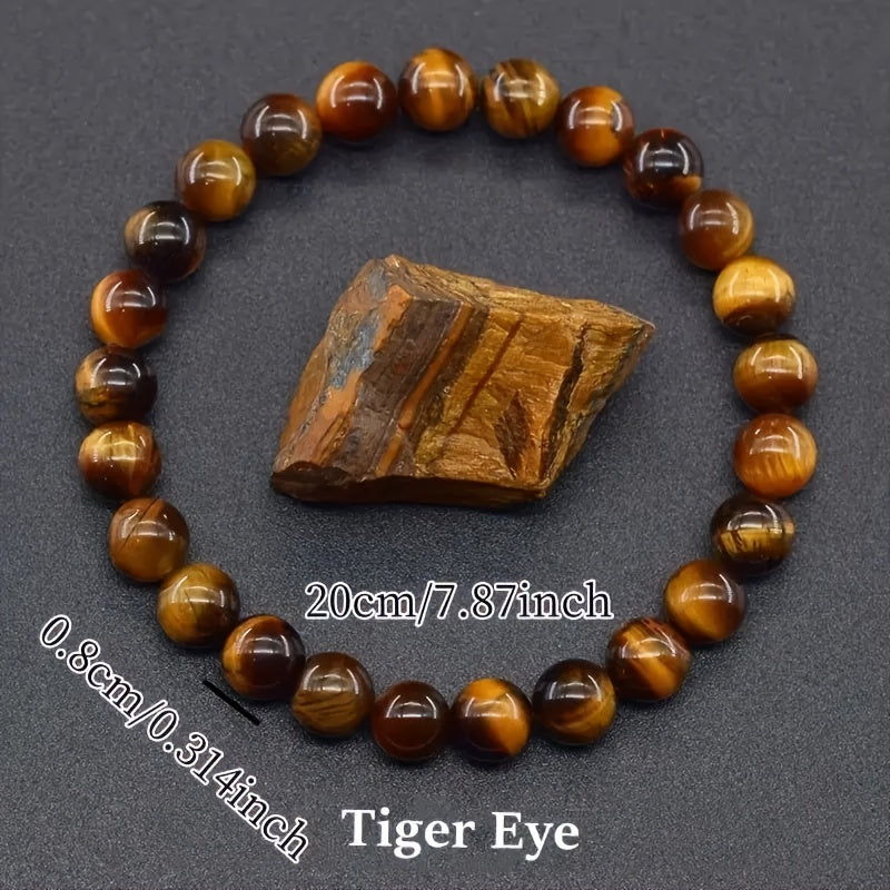 2 PCS  Set of Natural Tiger's Eye Stone Bracelet And Round Tiger's Eye Stone Necklace, Adjustable - Lucky Bracelet - Attract Wealth, Harvest And Prosperity - Suitable for Casual Wear And Special Occasions Jewelry Accessories