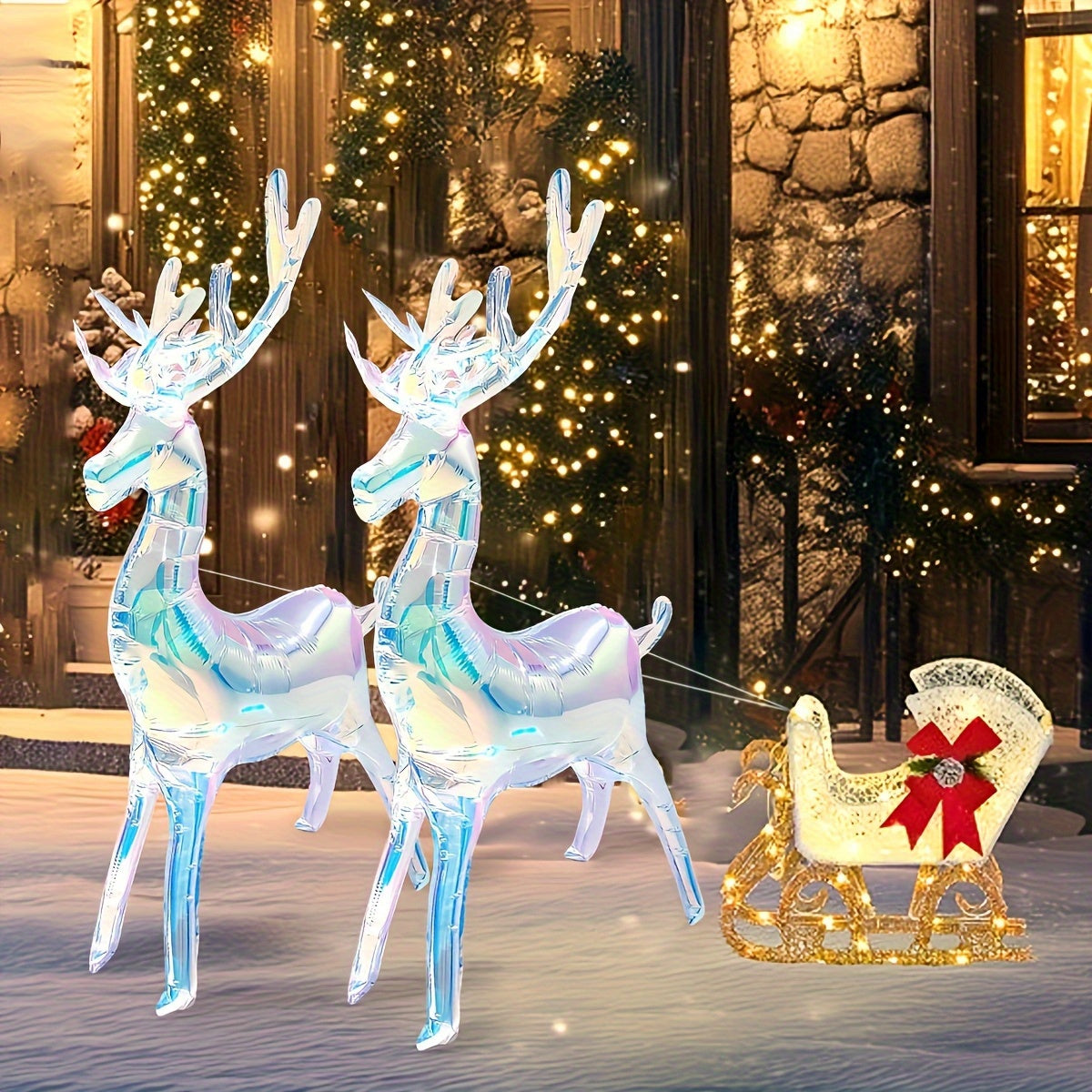 2pcs Extra Tall 94cm Self-Standing Inflatable Reindeer Decorations with Glowing Antlers - Heavy-Duty Material, No Electricity Needed, Indoor/Outdoor Christmas, Birthday, Wedding & Party Decorations - Easy Setup with Sturdy Ba