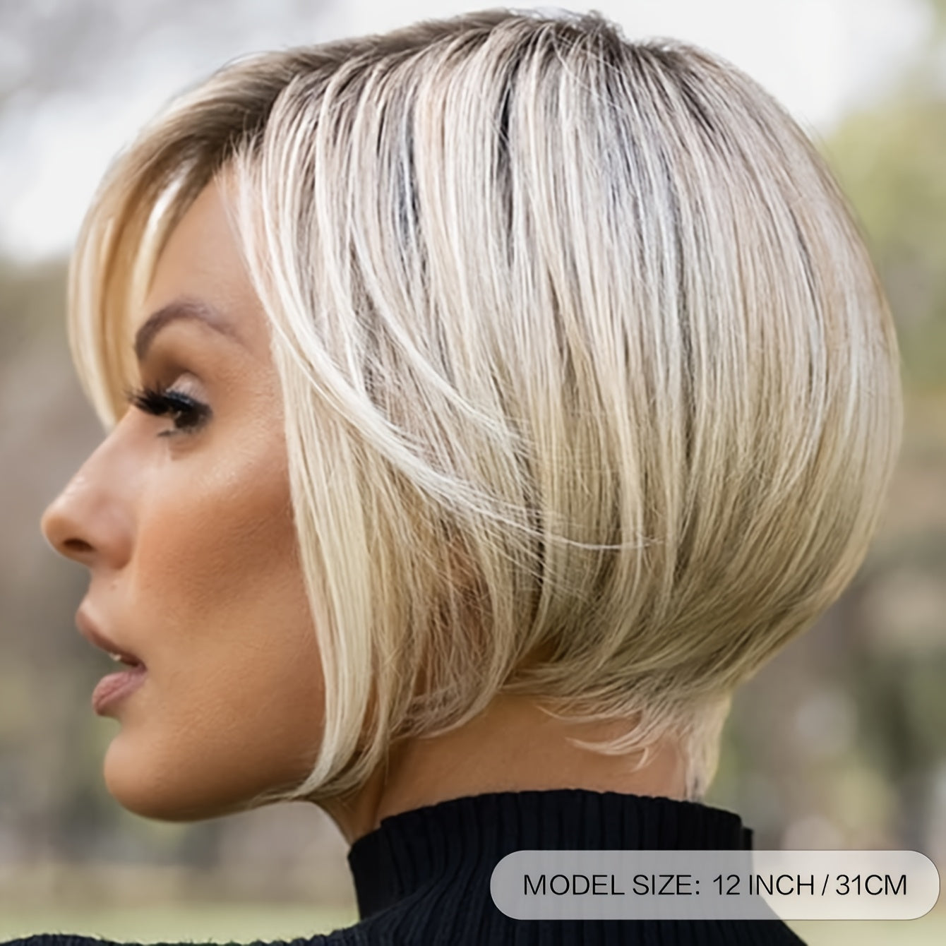 Bob Wigs with Bangs, Straight Hair Shot Wigs, Heat Resistant Fiber Synthetic Wigs for Women Daily Use, 30.48 cm, Unisex-adult, Rose Net Cap, 100% Density, High Temperature Fiber