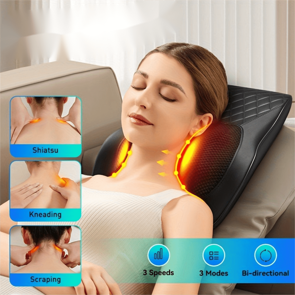 Hands-Free Cordless 3D Kneading Pillow with Heat - Portable Neck & Shoulder Massager for Back, Leg Pain Relief - Ideal Gift for Men & Women (Unscented), USB Powered